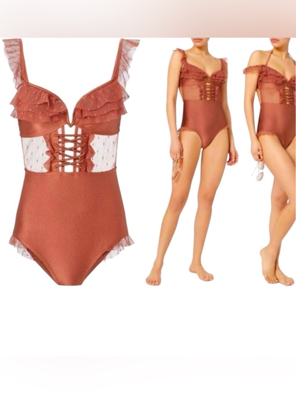 ZIMMERMANN CORSAIR CORSET RUFFLE One-Piece Swimsuit vintage rose Large - Picture 10 of 10